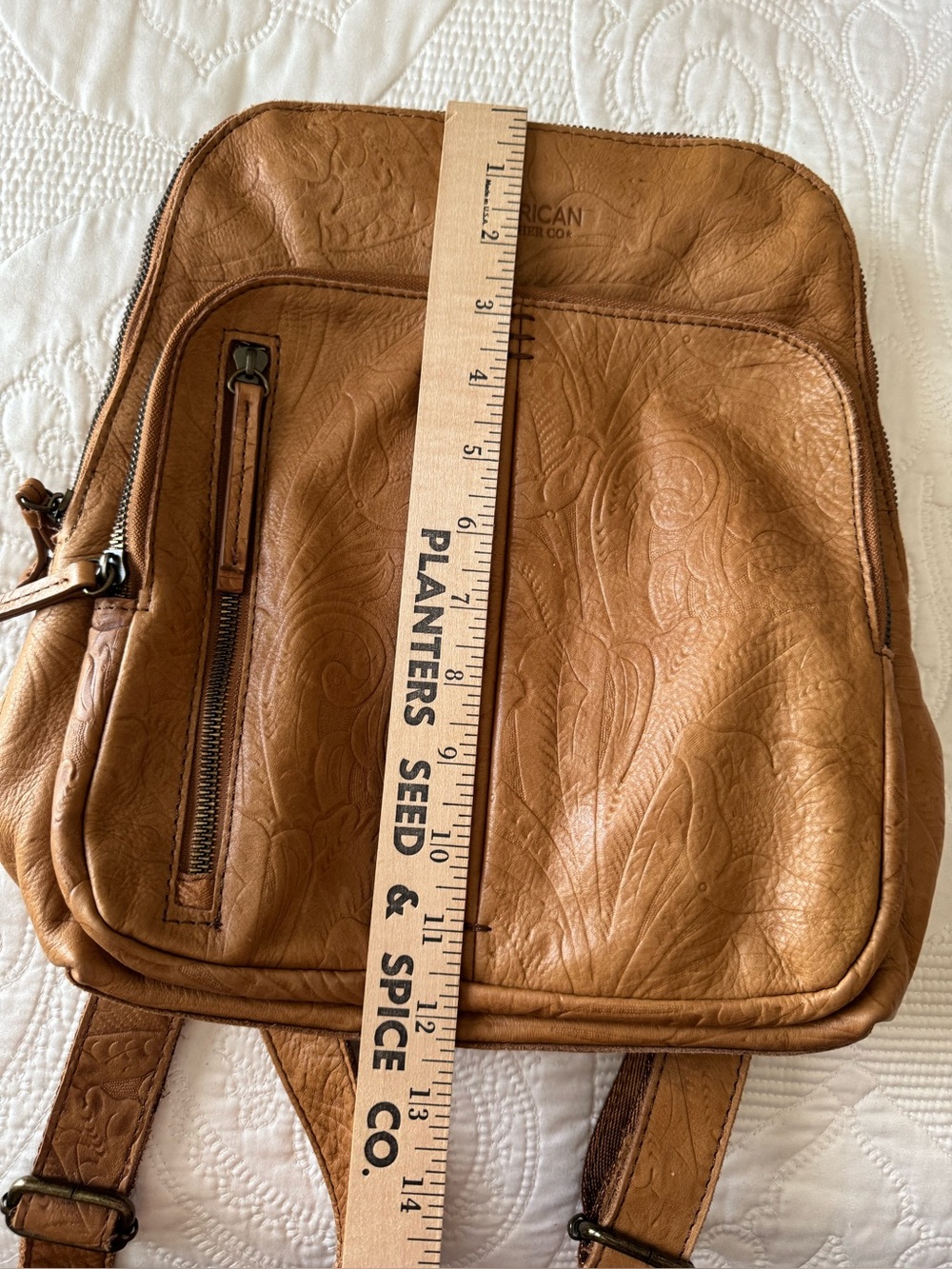 American Leather Co embossed leather backpack - Picture 9 of 11